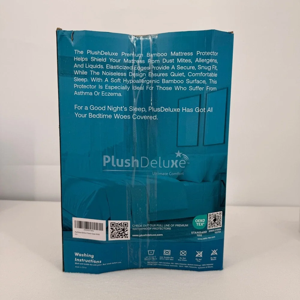 PlushDeluxe Premium Bamboo Mattress Protector Queen Waterproof Hypoallergenic